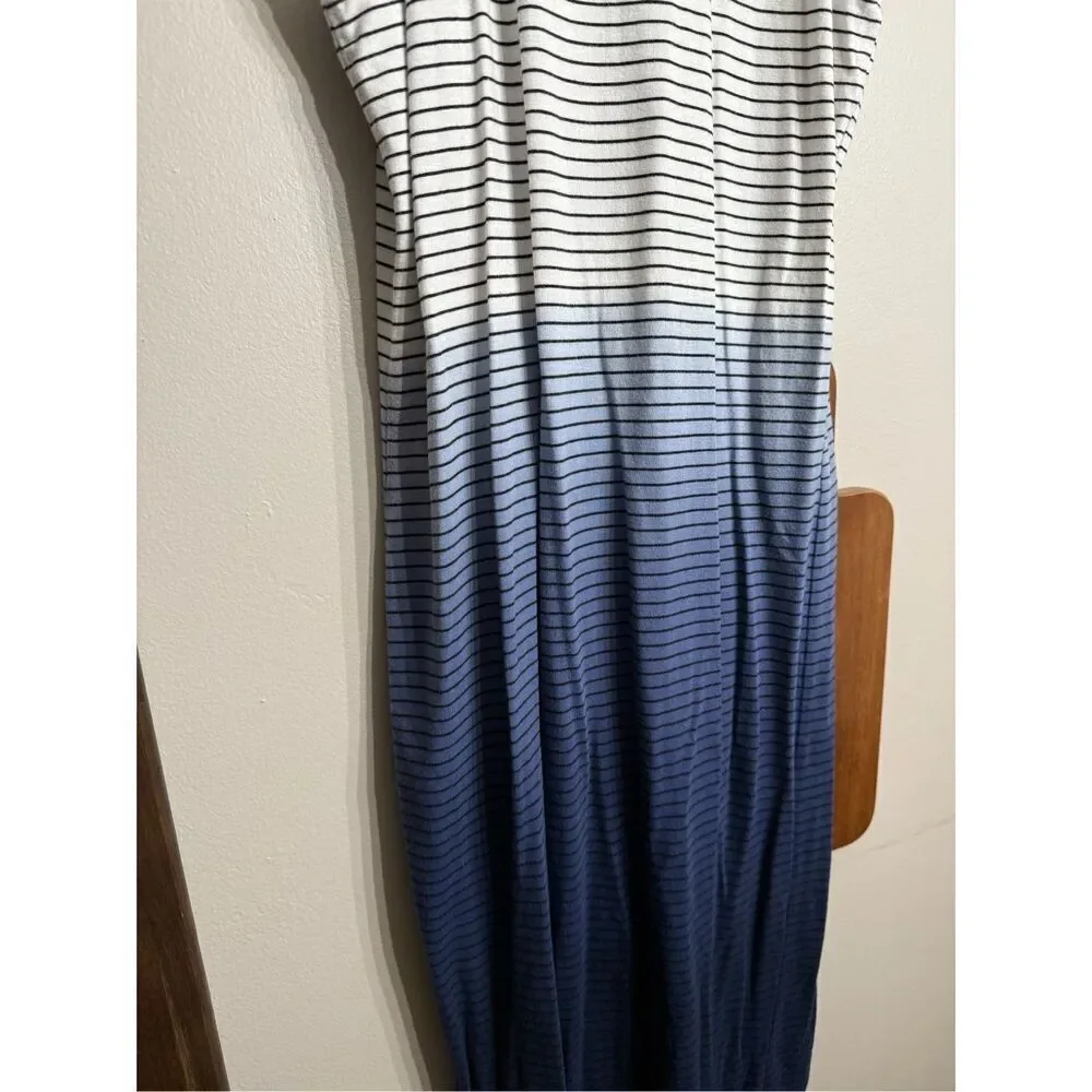 Athleta Blue White Ombre Striped Pima Cotton Sleeveless Maxi Dress Size Small - Picture 6 of 6